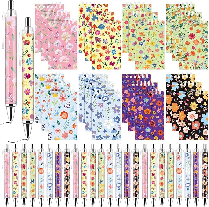 48 PCS Floral Pens Flower Ballpoint Pens Flower Notepads Set Back to School Gift Employee Gifts School Office Supplie, Wedding Favors, Floral Design, Bridal Shower Office Home Party Present Giving
