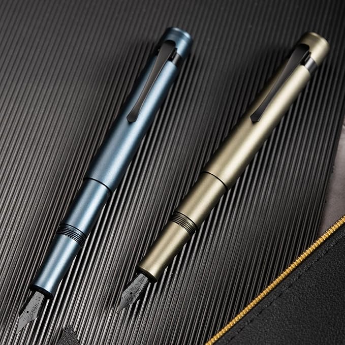 HONG DIAN M2 Black Forest Mini Fountain Pen, Medium Soft Nib & Sleek Shape Aluminium Short Pocket Travel Pen (Midnight Blue)
