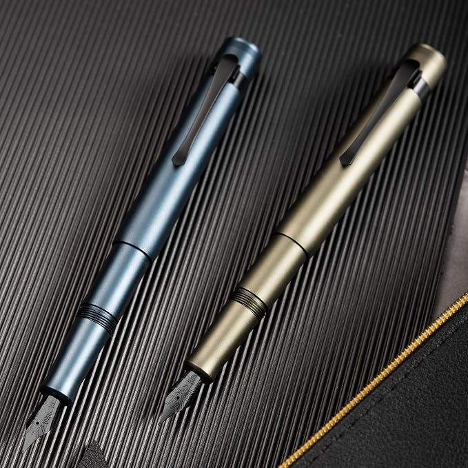HONG DIAN M2 Black Forest Mini Fountain Pen, Fine Soft Nib & Sleek Shape Aluminium Short Pocket Travel Pen (Midnight Blue)