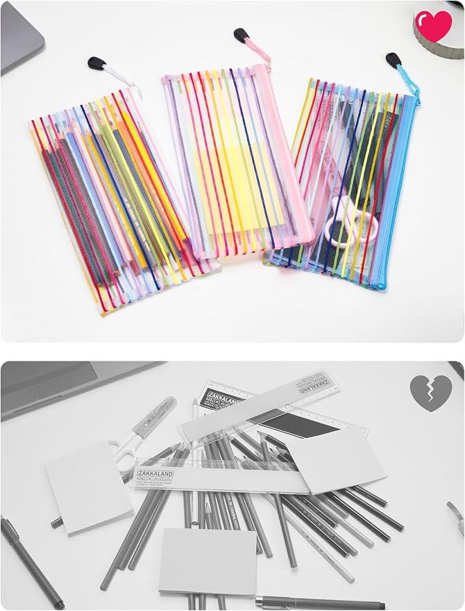 JARLINK Zipper Mesh Pouch, 40 Pcs multi-use Pencil Pouches in 10 Colors | Multipurpose Pencil Pouch Bulk for School, Office Supplies, Cosmetics, Makeup&Travel Accessories, Mixed Color