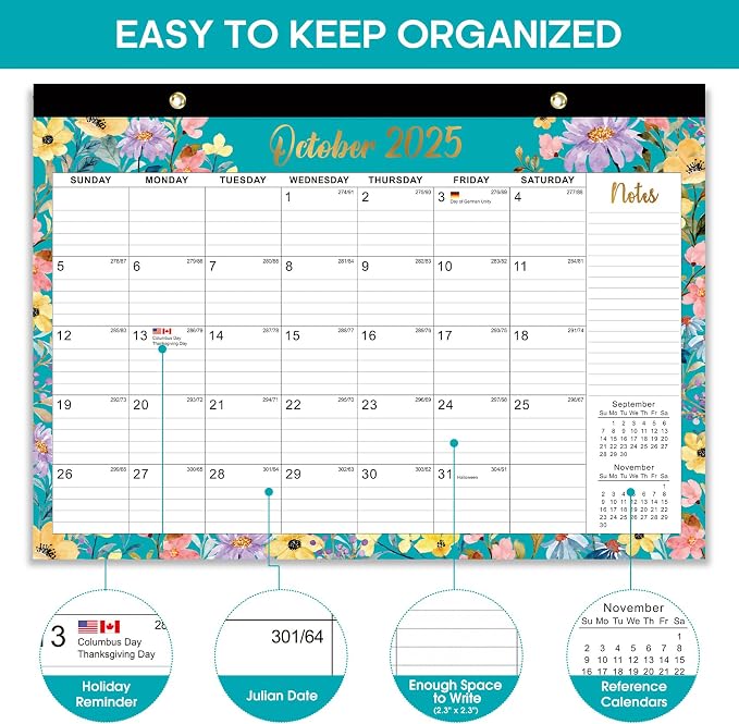 Desk Calendar 2026-2027, 21-Month Calendar Runs Until June 2027, Large 17" x 12" Monthly Desktop & Wall Calendar for Home & Office - Floral