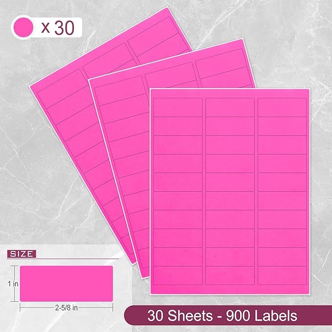L LIKED 900 Fluorescent Pink Address Labels, 1" X 2-5/8" Neon Colored Labels Handwritten or Inkjet/Laser Print for Shipping Envelopes & Small Packages - 30 Sheets