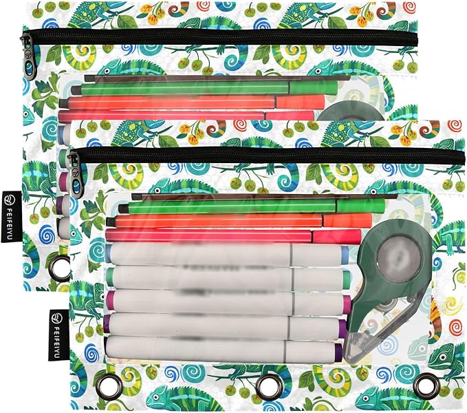 Insect Beetle Ladybird Binder Pouches 3 Ring for Boys Girls School Office College Supplies Nature Bug Butterfly Dragonfly Bees Pencil Pouches Case Bag with Clear Window and Zipper 2 Pack