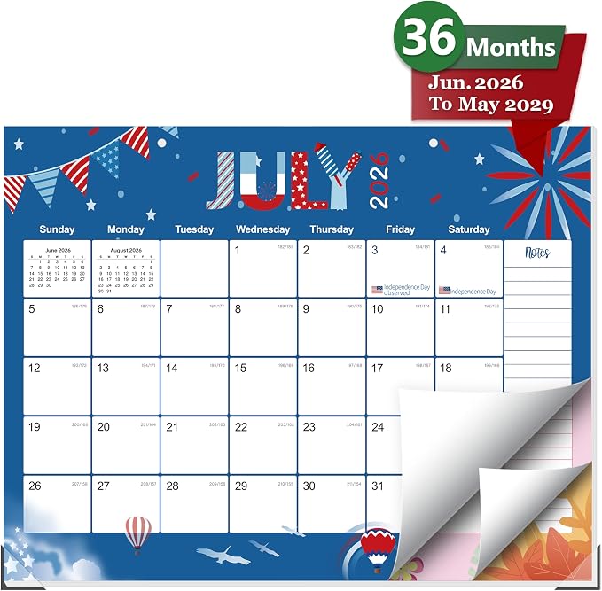 GuassLee Desk Calendar 2026-2029,36 Months 22" x 17" Large Calendar from June 2026 to May 2029,Desktop/Wall Monthly Planner with Julian Date and Thick Paper for Office Home School
