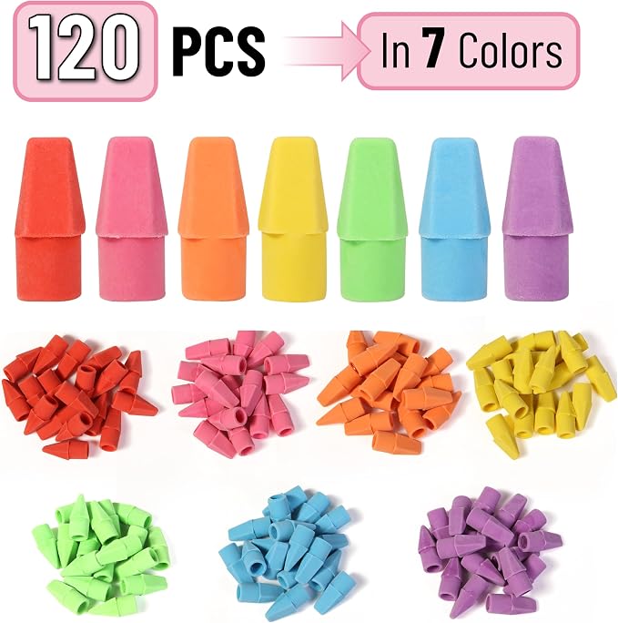 Mr. Pen- Pencil Erasers Toppers, 120 Pack, Colorful, Latex Free, No Smudge | Mr Pen Erasers for Pencils