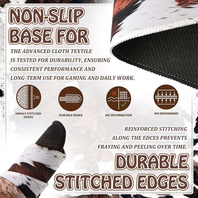 Sabary Large Cow Print Desk Mat Brown Cowhide Leather Print Gaming Mouse Pad Western Rug Irregular Shaped Animal Decor for Laptop PC Computer Office Home Desktop Decor 31.5" x 15.8"