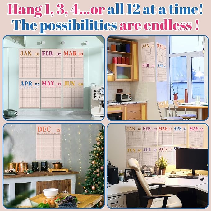 Gueevin 2026 Reusable Classroom Calendar Large Undated Dry Erase Wall Calendar 16 x 12 Inches Big Monthly Blank Planner Yearly Planning for School Organizing Office Home (Morandi Minimalism)