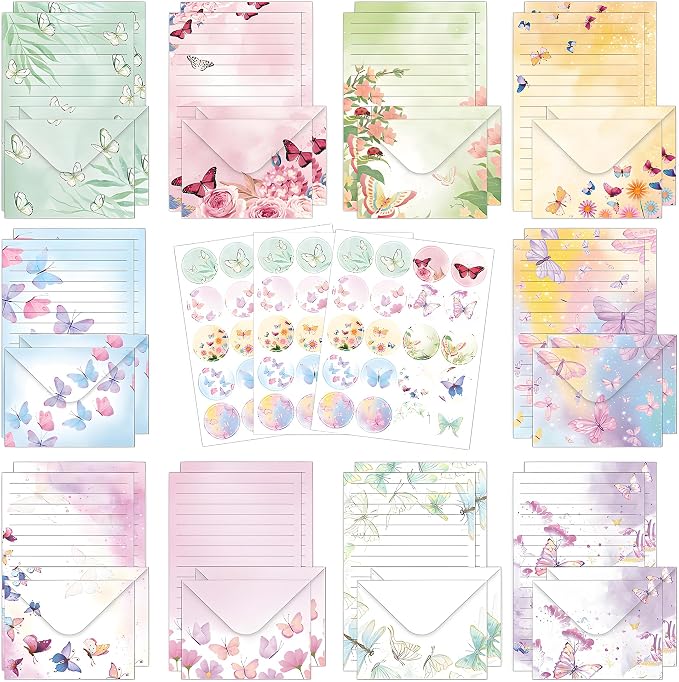 FUNCLASS 160 Pcs Butterfly Stationery Set Letter and Envelopes | 50 Lined Stationery Paper and 50 Matching Envelopes , 5.5 x 8.25 Inches Letter Writing Stationery for Home, Office, School