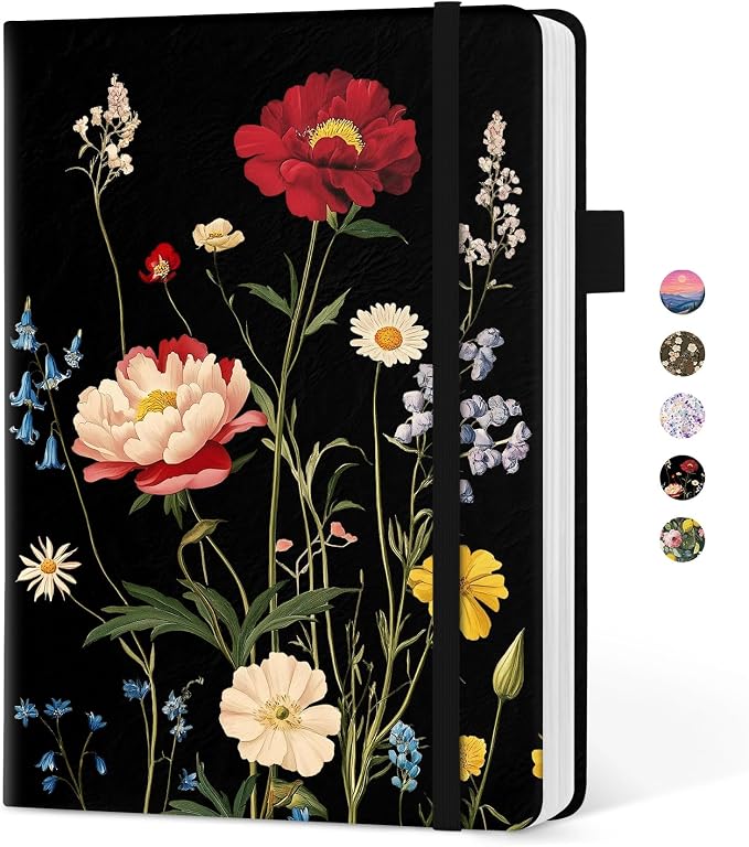 Taja Aesthetic Lined Journal for Women, Pretty 6" x 8" Notebook for Work & Note with 160 College Ruled Pages, Hardcover Leather Notebook for Journaling, Note Taking, Bible Study, Peony Bloom