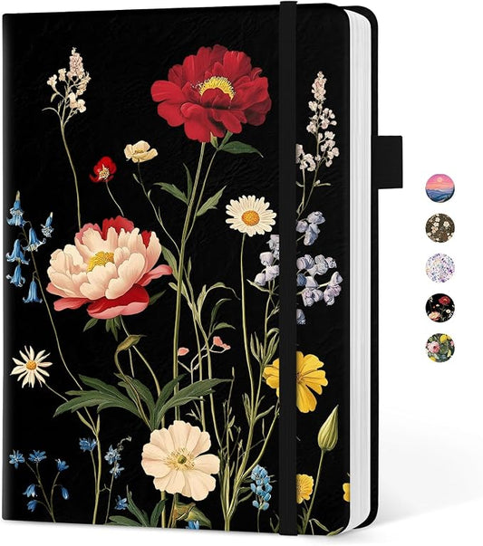 Taja Aesthetic Lined Journal for Women, Pretty 6" x 8" Notebook for Work & Note with 160 College Ruled Pages, Hardcover Leather Notebook for Journaling, Note Taking, Bible Study, Peony Bloom