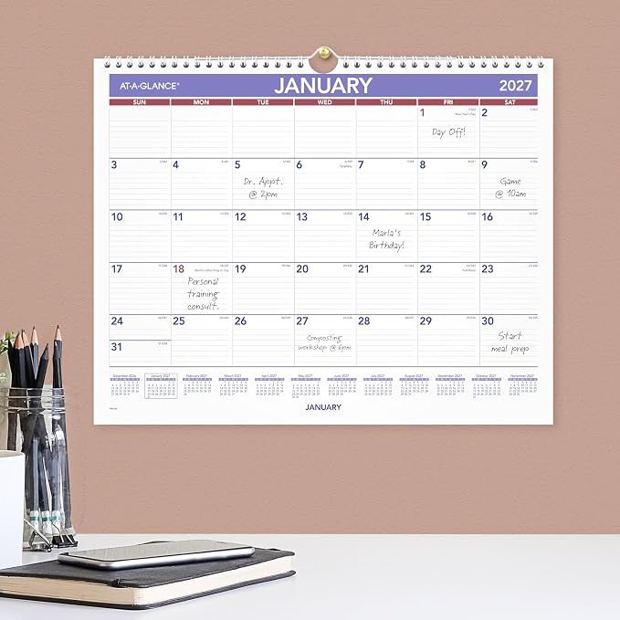 AT-A-GLANCE 2027 Wall Calendar, Monthly, 15" x 12" Planner, Ruled Daily Blocks (PM82827)