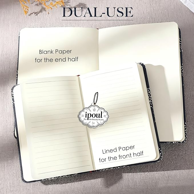B6 Small Notebooks 5x7, Linen Cloth, Hardcover, Lay Flat, Ruled & Blank 264 Pages Thick Sketchbook, Black Tree Beige Fabric, Wear-resistant Writing Journal