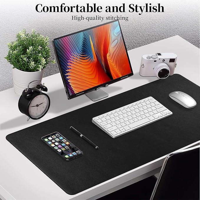 Black Leather Desk Mat Large Mouse Pad, Waterproof Desk Pad for Keyboard and Mouse, Non-Slip Computer Desk Protector, Smooth Mouse Movement Desk Mat for Home and Office(31.5"×15.7")