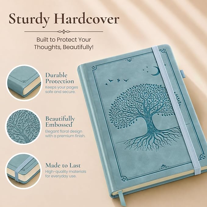 Lined Journal Notebook Hardcover Leather Bound 200 Pages A4 Blue Diary | College Ruled 8.5x11" Journaling Notebooks for Men & Women, Writing for Personal, Large Travel Daily Note Book Tree of Life