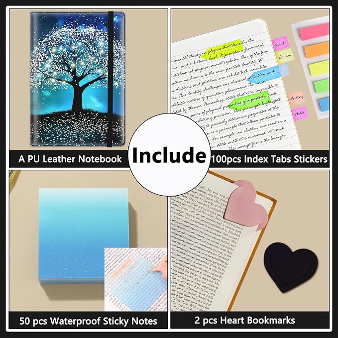 A5 Leather Lined Journal Notebook, 200 Pages Hardcover Executive Notebook for Men Women Office School Note Taking, Thick Writing Paper Daily Journal with Bookmarks/Indexes, Tree of Light
