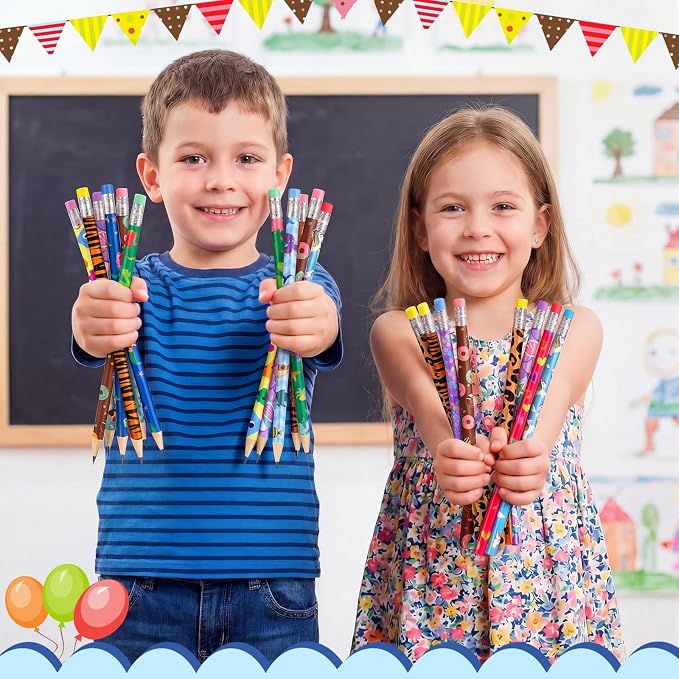 Chinco 200 Pcs Wooden Pencil with Eraser for Kids Colorful Pencils Bulk Writing Fun Assorted Novelty Kids Fun School Supplies for Classroom Gifts Teacher Student School Supplies (Cute Style)