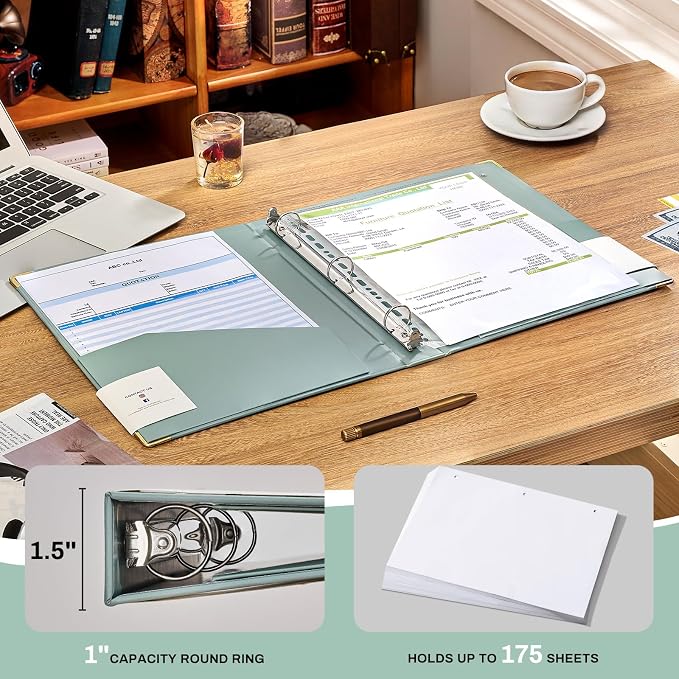 OVESMUSL Aesthetic 3 Ring Binder 1 Inch Set of 2, Decorative Hardcover Paper Binders for School, Office and Recipe Organizing, Fits 8.5 x 11 Letter Size, Sage Green and Pale Pink