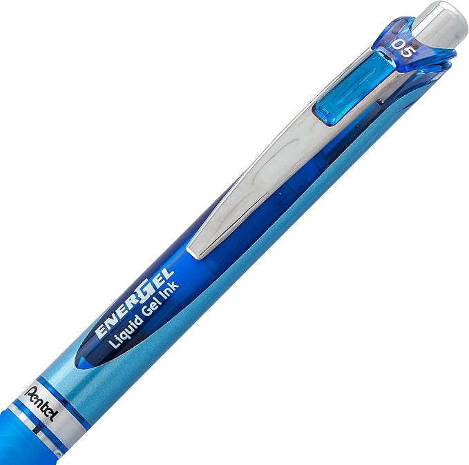 Pentel® EnerGel™ RTX Retractable Liquid Gel Pens, Fine Point, 0.5 mm, 54% Recycled, Assorted Barrel Colors, Blue Ink, Pack Of 12 Pens