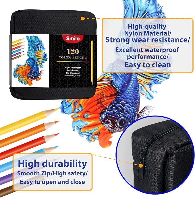 Smilo 120 Pack Colored Pencils for Adults Coloring Books with Carry Case | Soft Core Oil Based, Professional Art Supplies for Drawing, Sketching, Shading and Blending, Ideal for Beginners and Artists