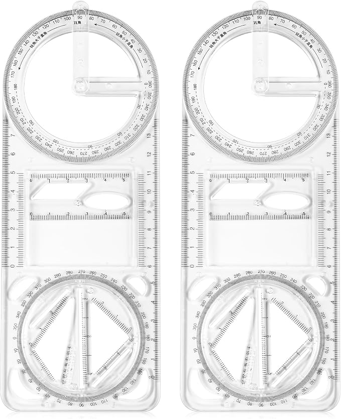 Zonon 2 Pack 360 Degree Protractor, 6 Inch Multifunctional Drawing Ruler Rotatable Mathematical Function Math Geometry Ruler Set, Large Clear Circle Protractor Drafting Tools for Engineering(Upgrade)
