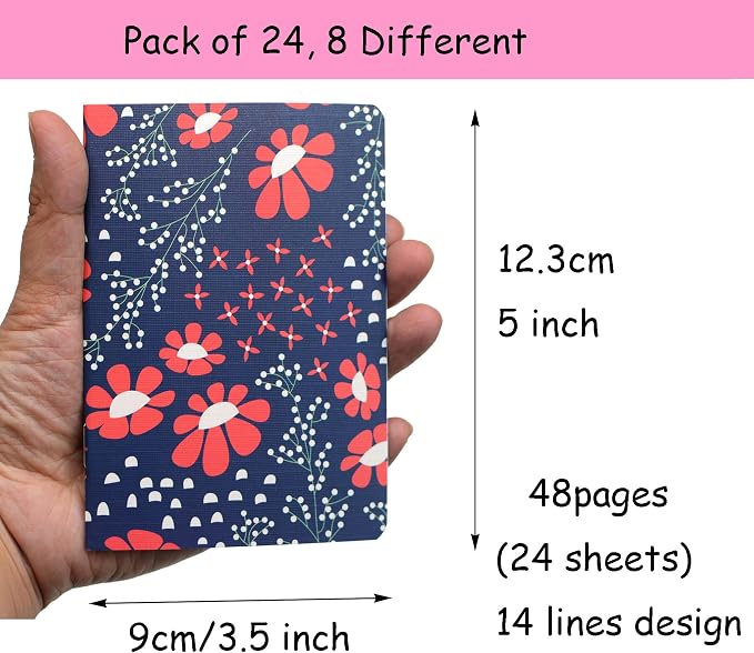 YYaaloa 24pcs Mini Notepads Pocket Notebooks, Happy Journal Small Notebooks Bulk for Party Office Home Coworkers Travel Gift Present Supplies (24pcs-8styles, 8 flower design)