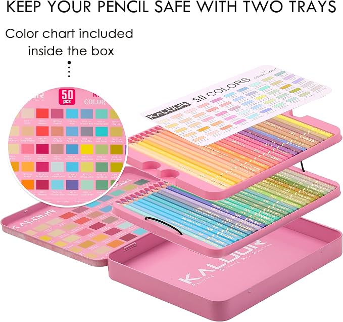 KALOUR Macaron Pastel Colored Pencils,Set of 50 Colors,Artists Soft Core,Ideal for Drawing Sketching Shading,Coloring Pencils for Adults Kids Beginners
