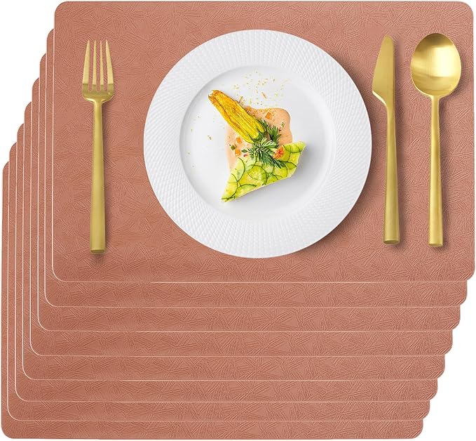 Coral Plastic Placemats Set of 8, Faux Leather Waterproof Table Mats | Coral Vinyl placemats,Wipeable and heat resistant table mats.Easy to clean,great for indoor and outdoor