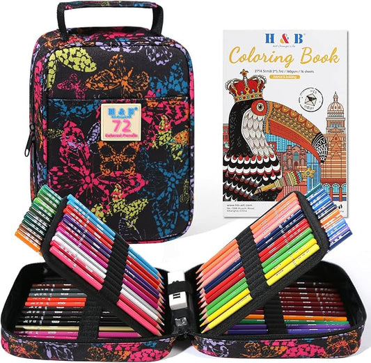 H & B 72-Color Colored Pencils Set with Coloring Book, Eraser, and Sharpener - Perfect for Drawing and Coloring - Soft Oil-Based Cores Ideal for Adults and Beginners