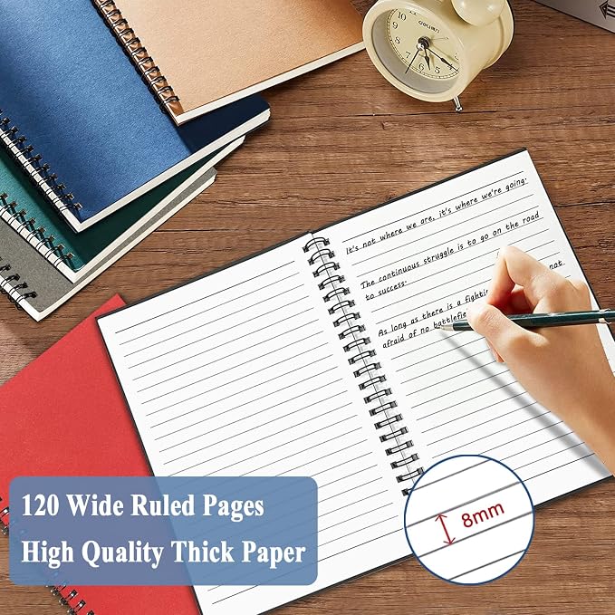 6Pack Spiral Notebook, 5.7x8.3” Small Notebooks for Work 120 Page Note Pads | A5 Multi Pack Spiral Bound College Ruled Notebook Journal for Writing Kraft Cover Lined Notepad for Office School Journaling