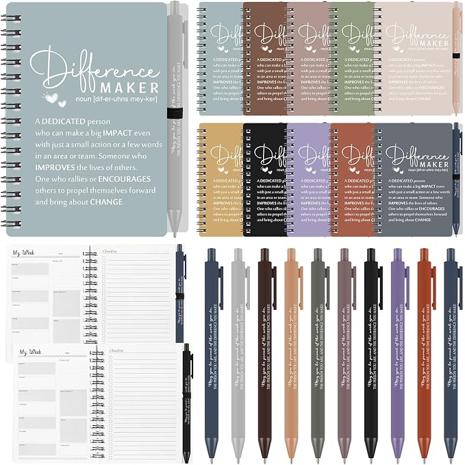 Tellingyou 20 Sets Difference Maker Employee Appreciation Gift for Coworker to Do List Notebooks with Ballpoint Pen Note Pads Journal Back to School for Teacher Nurse Staff Team (Morandi Earth Tones)