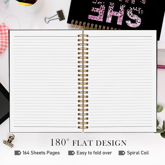 QLMX She Is Me Affirmations Spiral Notebook, Pink Black Inspirational Self Care A4 Journal Notebook, Positive Notebooks for School Work, Self Love Office Supplies Gifts for Women Girls, 8.3x11.7 Inch