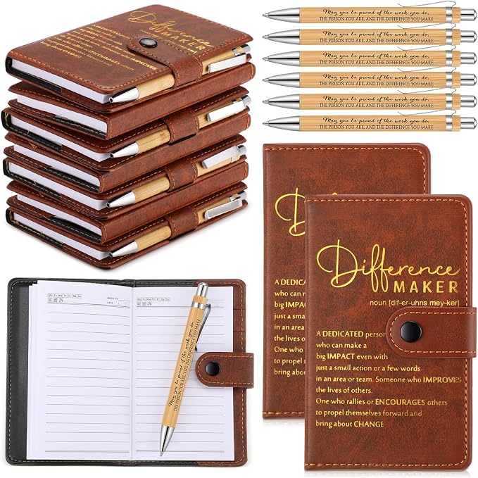 Honoson 20 Sets Difference Maker First Day of School Gifts Bulk Motivational Notebooks with Bamboo Pen Employee Appreciation Gifts for Coworker Team Staff Boss Welcome Gift