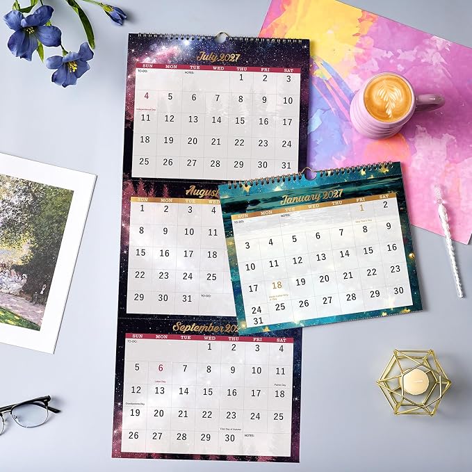 2027 Calendar - 3 Month Calendar 2027 Vertical Display (Folded in a Month) | Jan.2027 - Dec.2027, 11" x 26", 2027 Wall Calendar Large, 3 Month Wall Calendar 2027 Lay- Flat with To-do & Notes - Green