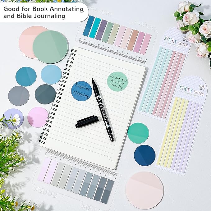 870 Sheets Transparent Sticky Notes, Clear 3 x 3 Round Sticky Notes with Marker, Waterproof Translucent Annotation Index Tabs for Bible Study Journaling Supplies