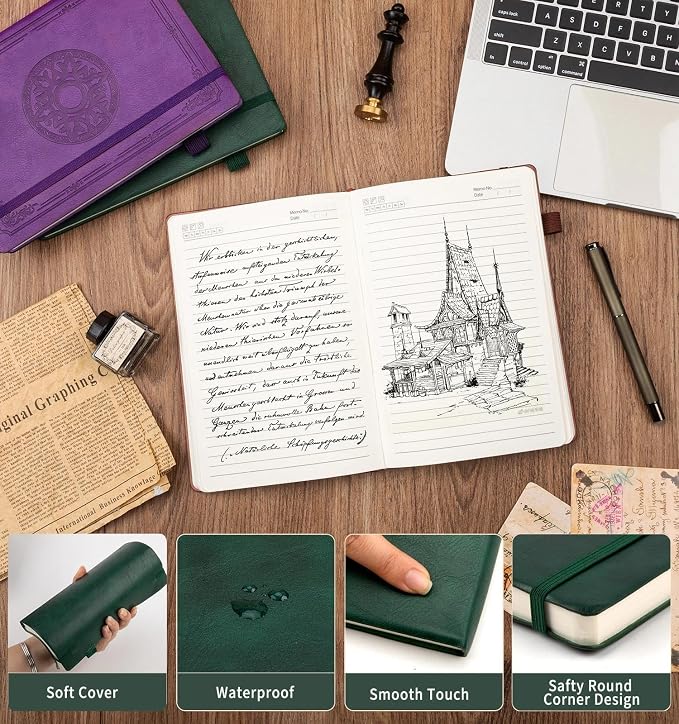 Lined Journal Notebook, A5 Leather Vintage Journals for Writing, 256 Pages College Ruled Notepad for Women Men, Vegan Leather Daily Notebook for Work, School, Travel, Note Taking(Celtic Star, Green)