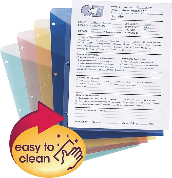 Smead Organized Up Poly Translucent Slash File Jacket, Three-Hole Punched, Letter Size, Assorted Colors, 10 Count