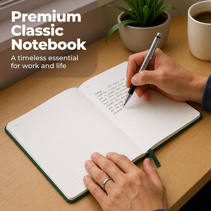 A5 Leather Bound Journal Green 5.8x8.3" Lined Notebook 300 Pages | Thick journals for writing. Premium leather bound journal and notebook for work, travel, school, daily notes, and journaling.