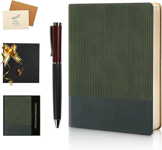 TSFPapier A5 Lined Notebook with Pen & Gift Box 216 Pages PU Leather Journal for Women Men 100GSM Thick Paper College Ruled Notebook for Gifts, School,Travel,Business,Work,Home Writing (Dark Green)