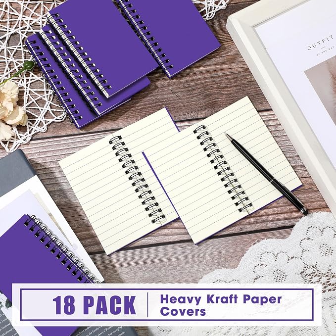 Jutom 18 Pcs Small Spiral Notebooks Memo Pads 3x5 Bulk Small Pocket Notepads Back to School Supplies Mini Notebook with Lined Mini Journals for Office & Work, 120 Pages (Dark Purple)