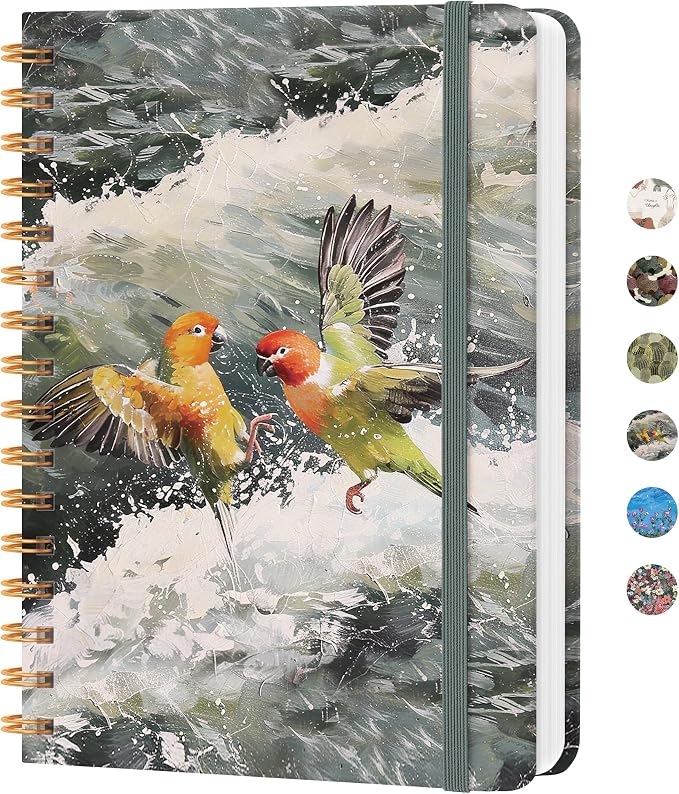 CICPAP Lined Spiral Journal Notebook, A5 College Ruled Notebook for Journaling, Note-Taking, and Daily Planning, Durable Hardcover with an Elegant Design, Parrot