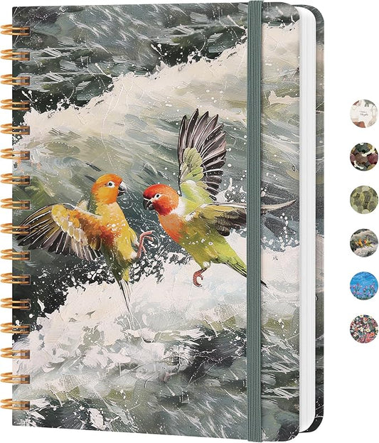 CICPAP Lined Spiral Journal Notebook, A5 College Ruled Notebook for Journaling, Note-Taking, and Daily Planning, Durable Hardcover with an Elegant Design, Parrot