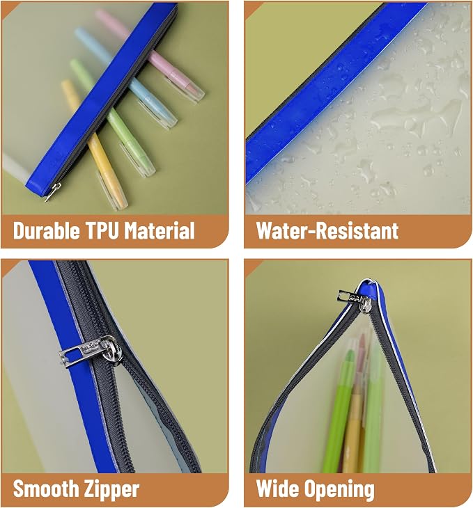Mr. Pen- Clear Pencil Pouch, 9" x 6.88", 3 Pack, Durable TPU Material | Large Water-Resistant Pencil Bags with Smooth Zipper, Multipurpose Clear Pouch for Stationery, School, Office