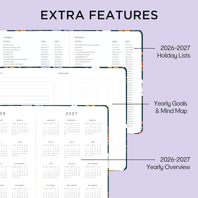 And Per Se Undated Academic Planner, Weekly & Monthly Planner with Goal & Habit Tracker, A5 Hardcover, Garden Flowers