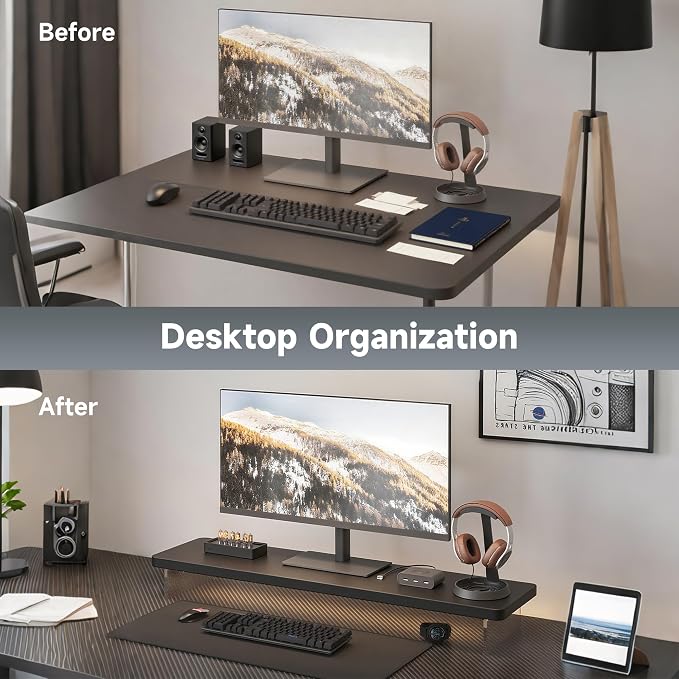 Computer Monitor Stands, Wood & Acrylic Computer Monitor Stand, Desk Monitor Stand Underneath Storage For Office, Home, School Supplies, 15.7" L (Black)