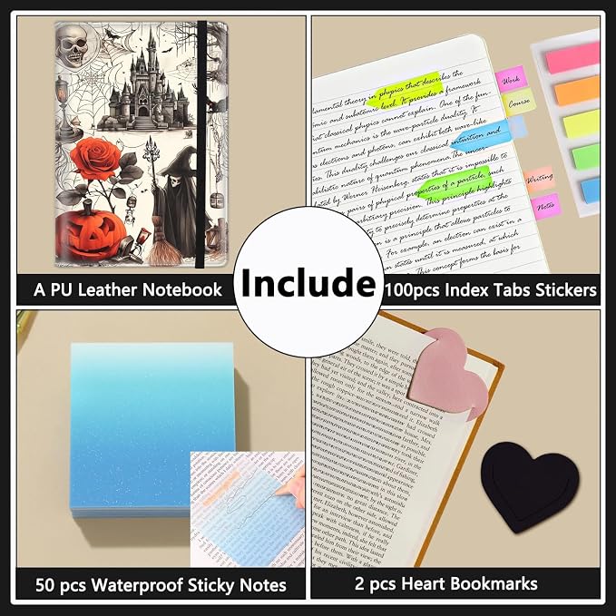 A5 Leather Lined Journal Notebook, 200 Pages Hardcover Executive Notebook for Men Women Office School Note Taking, Thick Writing Paper Daily Journal with Bookmarks/Indexes, Halloween Castle