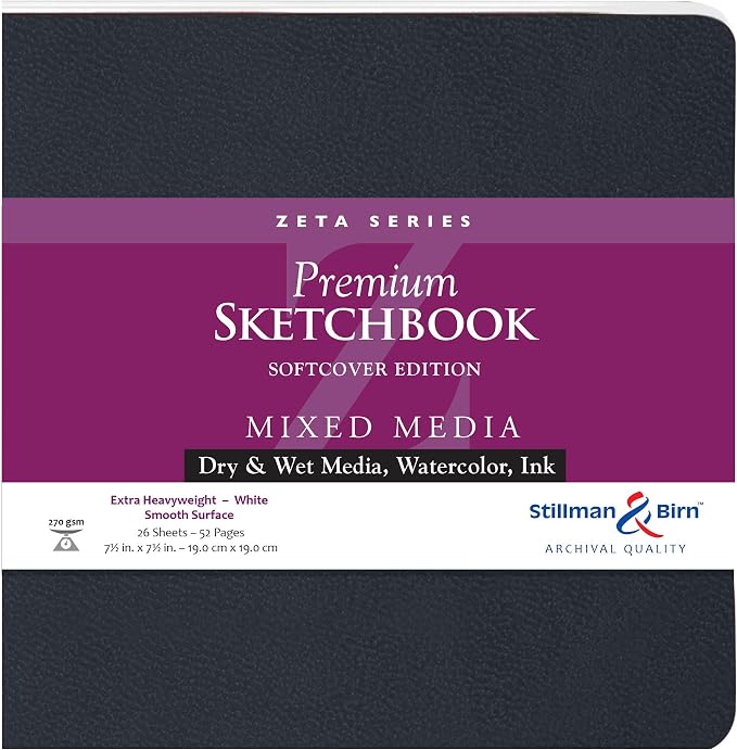Stillman & Birn Zeta Series Softcover Sketchbook, 7.5" x 7.5", 270 gsm (Extra Heavyweight), White Paper, Smooth Surface