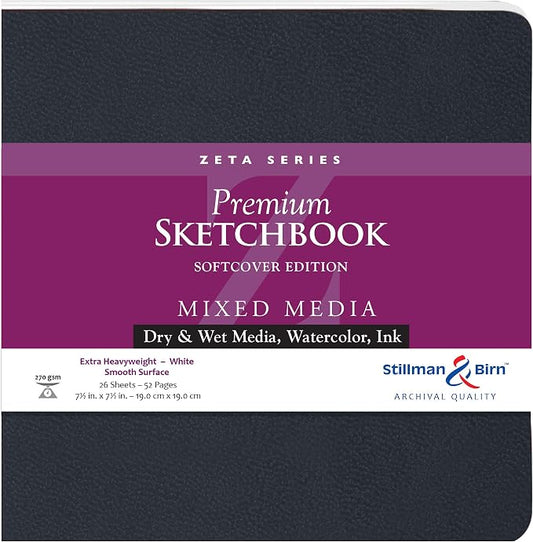 Stillman & Birn Zeta Series Softcover Sketchbook, 7.5" x 7.5", 270 gsm (Extra Heavyweight), White Paper, Smooth Surface