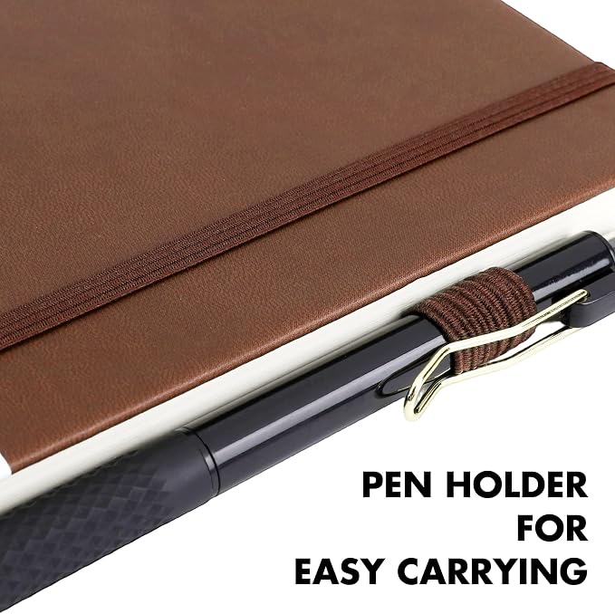 Aodaer 30 Set Lined Notebook Journals with Pens A5 Notebooks 100 GSM College Ruled Hardcover Notebook PU Leather Notepad with Pen Holder for Office School, 5.7 x 8.3 Inches, Dark Brown