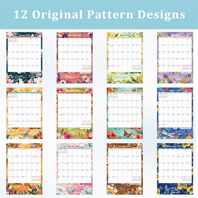 Ospelelf Wall Calendar 2026-2027 with Storage Pocket Monthly Large Planner Pad 17" X 22" with Protective Cover and Stickers for Family Fridge Office Teacher Student January 2026 to June 2027 Retro