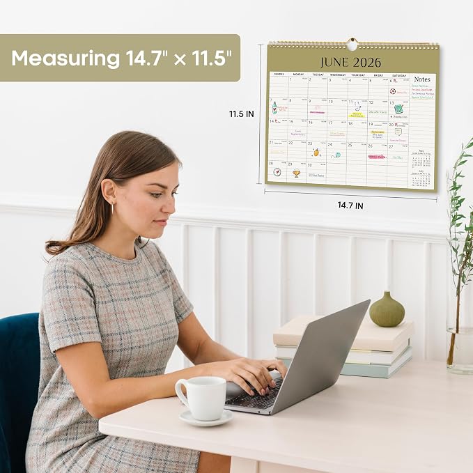 Calendar 2026-2027, 21-Month Wall Calendar Runs from Apr 2026 to Dec 2027,11.5" x 14.7",Large Monthly Calendar with Twin-Wire Binding, Perfect for Home or Office - Boho Colors